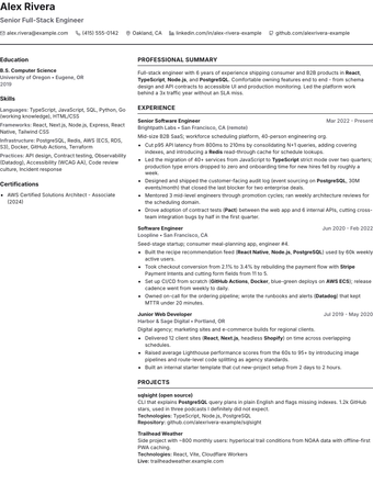 Modern Minimal resume template rendered with sample content