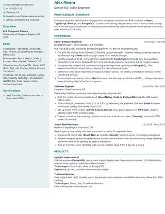 Tech Sidebar resume template rendered with sample content